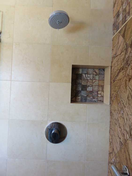 Marin County bathroom by Miconi Marble & Tile — marble shower surround (project 11)