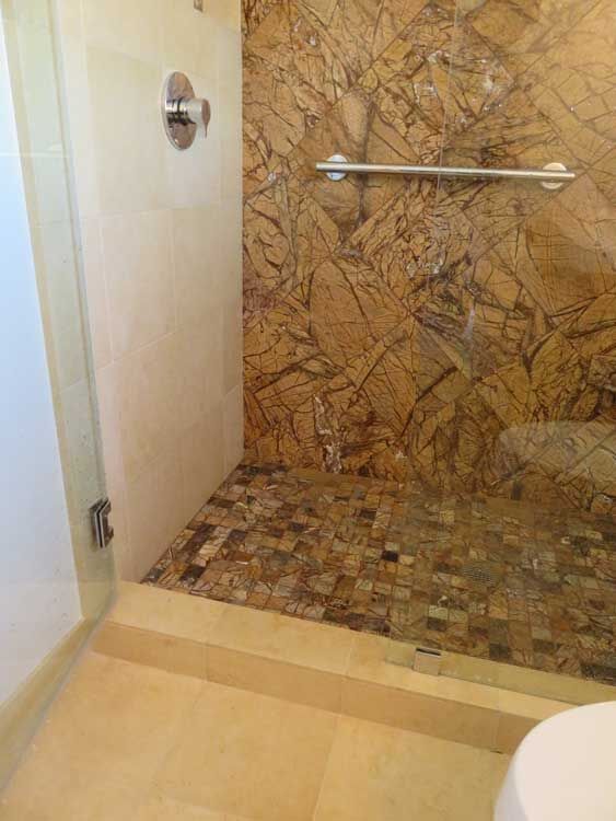 Marin County bathroom by Miconi Marble & Tile — custom mosaic accent (project 14)