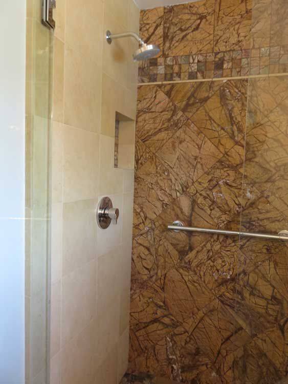 Custom mosaic accent in a Marin County bathroom remodel by Miconi