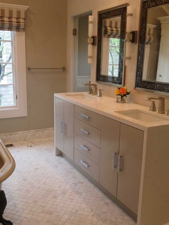 Marin County bathroom by Miconi Marble & Tile — walk-in shower with tile bench (project 26)
