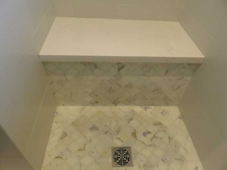 Marin County bathroom by Miconi Marble & Tile — custom mosaic accent (project 34)