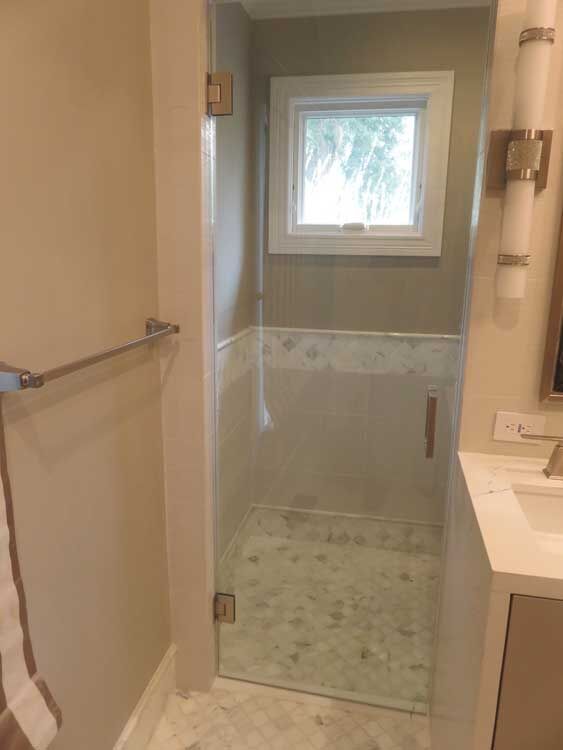 Marin County bathroom by Miconi Marble & Tile — custom mosaic accent (project 44)