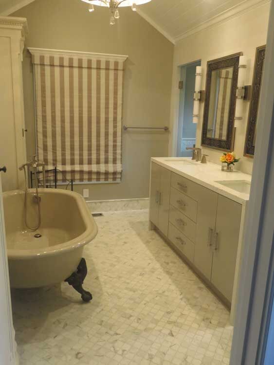 Marin County bathroom by Miconi Marble & Tile — walk-in shower with tile bench (project 46)