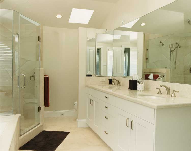 Marin County bathroom by Miconi Marble & Tile — walk-in shower with tile bench (project 6)